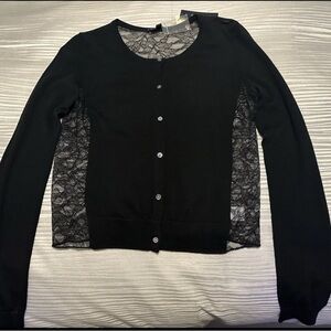 BNWT Theory Black Wool Cardigan With Lace Back, Size Medium, $198! SOLD OUT